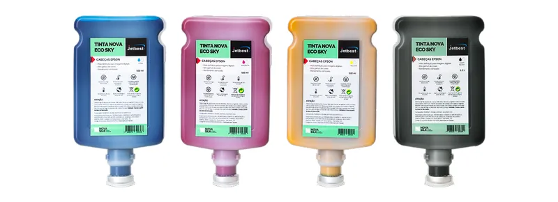 Garrafas de tinta eco solvente Jetbest Nova Eco Sky de 500 ml, originais com selo
