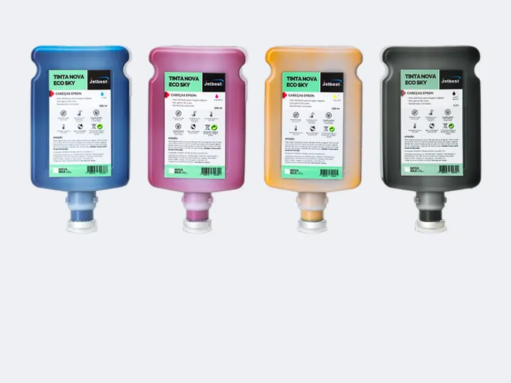 Garrafas de tinta Jetbest Nova Eco Sky com selo de autenticidade