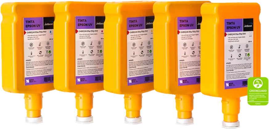 Tinta UV Jetbest para cabeças Epson: garrafas ciano, magenta, amarelo, preto e branco de 500 ml